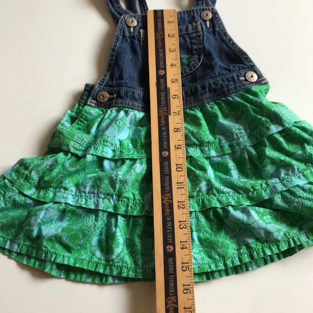 Oshkosh Denim Dress Hawaiian Girls Denim Overall Dress with Tropical Dress